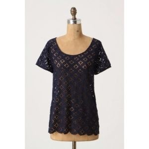 Anthropologie Two of Us Navy Lace Top